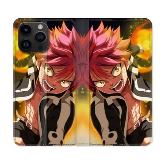 Housse Cuir Portefeuille Pour Iphone 15 Pro Plus (6,7) Manga Fairy Tail Natsu