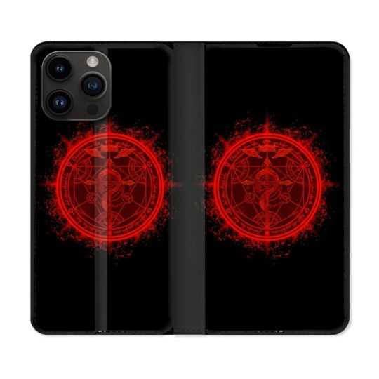 Housse Cuir Portefeuille Pour Iphone 15 Pro Plus (6,7) Manga Fullmetal Alchemist Logo