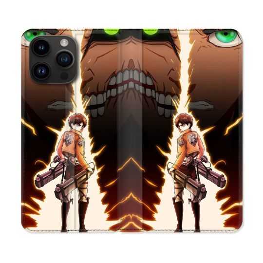 Housse Cuir Portefeuille Pour Iphone 15 Pro (6,1) Manga Attaque Titans Eren Eclair
