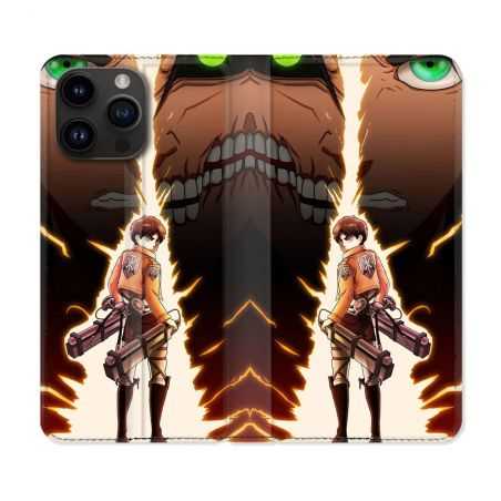 Housse Cuir Portefeuille Pour Iphone 15 Pro (6,1) Manga Attaque Titans Eren Eclair