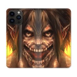 Housse Cuir Portefeuille Pour Iphone 15 Pro (6,1) Manga Attaque Titans Eren Titan