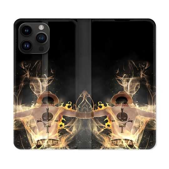 Housse Cuir Portefeuille Pour Iphone 15 Pro Plus (6,7) Manga One Piece Ace Noir