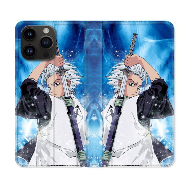 Housse Cuir Portefeuille Pour Iphone 15 Pro (6,1) Manga Bleach Hitsugaya