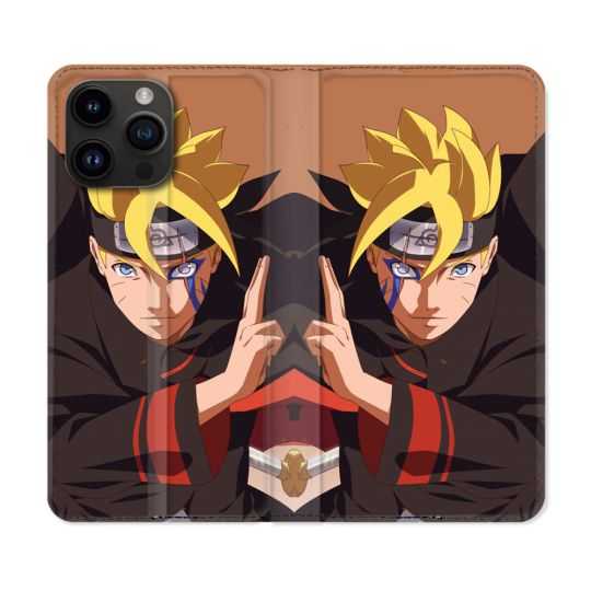 Housse Cuir Portefeuille Pour Iphone 15 Pro (6,1) Manga Boruto Signe