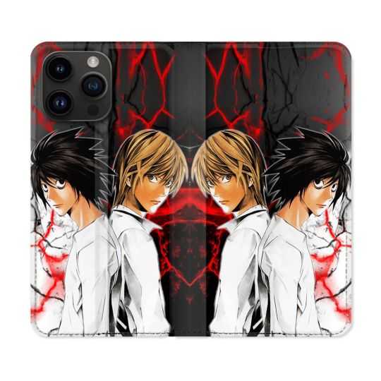 Housse Cuir Portefeuille Pour Iphone 15 Pro (6,1) Manga Death Note Duo