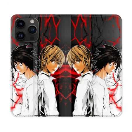 Housse Cuir Portefeuille Pour Iphone 15 Pro (6,1) Manga Death Note Duo