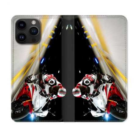 Housse Cuir Portefeuille Pour Iphone 15 Pro Plus (6,7) Moto Course GP R6