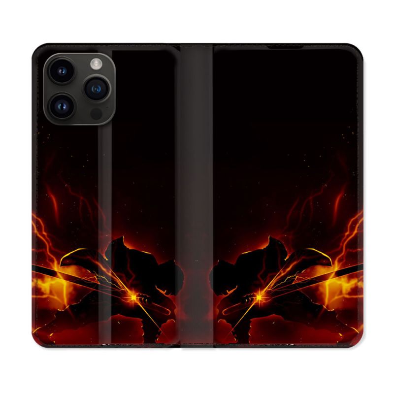 Housse Cuir Portefeuille Pour Iphone 15 Pro (6,1) Manga Demon Slayer Electric