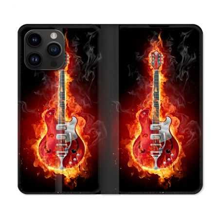 Housse Cuir Portefeuille Pour Iphone 15 Pro Plus (6,7) Musique Guitare Electrique