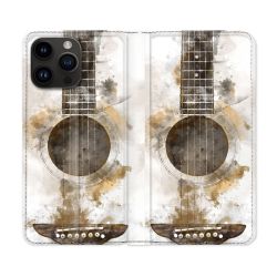 Housse Cuir Portefeuille Pour Iphone 15 Pro Plus (6,7) Musique Guitare Tag