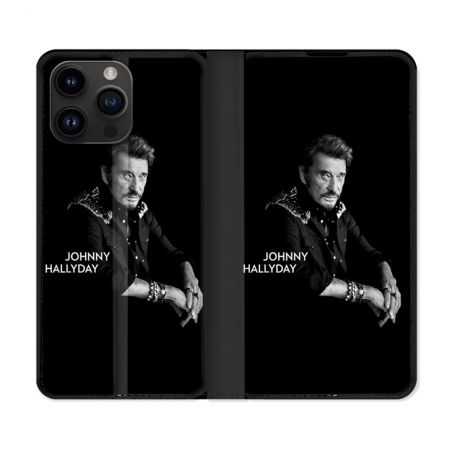 Housse Cuir Portefeuille Pour Iphone 15 Pro Plus (6,7) Musique Johnny Hallyday Noir