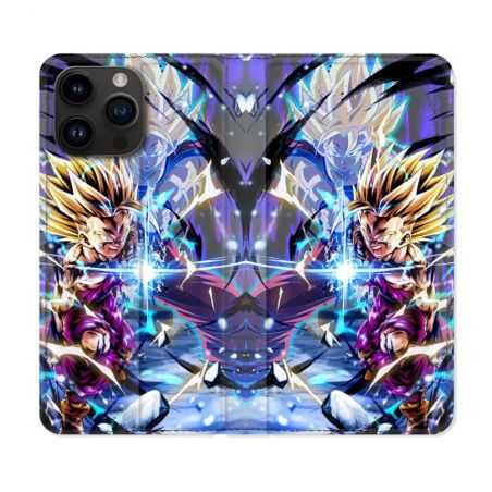 Housse Cuir Portefeuille Pour Iphone 15 Pro (6,1) Manga Dragon Ball Sangohan Duo