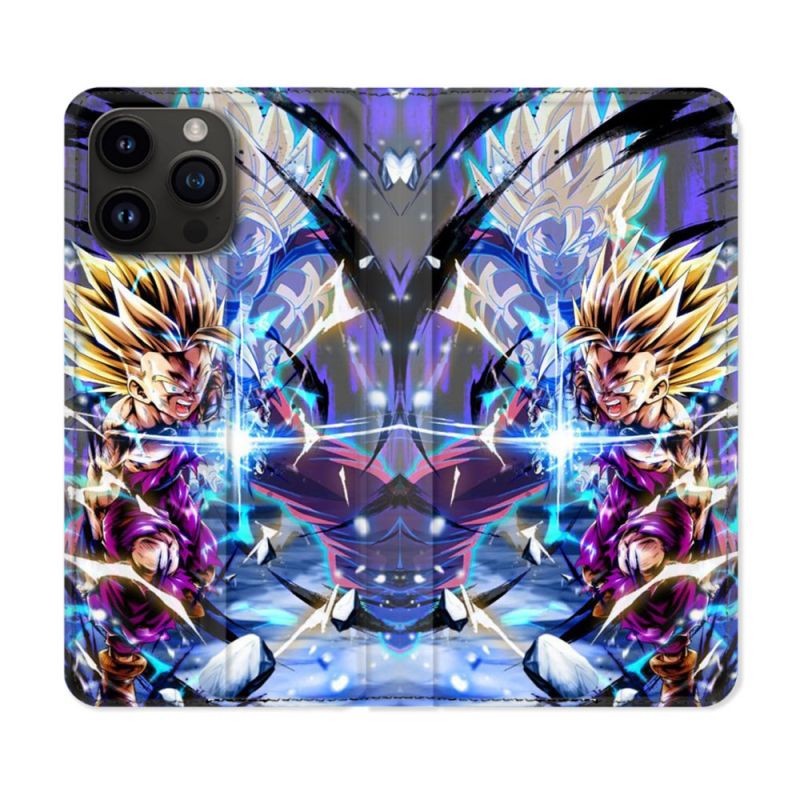 Housse Cuir Portefeuille Pour Iphone 15 Pro (6,1) Manga Dragon Ball Sangohan Duo