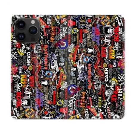 Housse Cuir Portefeuille Pour Iphone 15 Pro Plus (6,7) Musique Rock Groupe