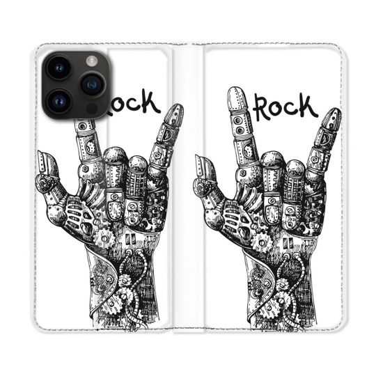 Housse Cuir Portefeuille Pour Iphone 15 Pro Plus (6,7) Musique Rock Main