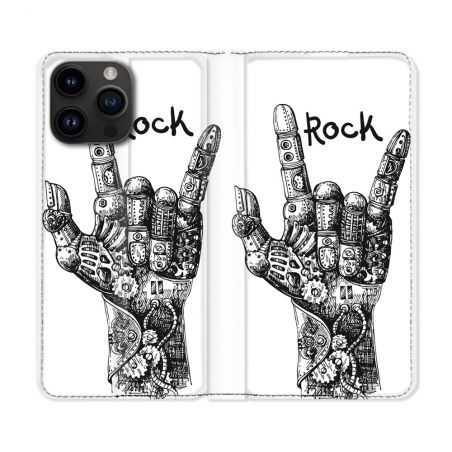 Housse Cuir Portefeuille Pour Iphone 15 Pro Plus (6,7) Musique Rock Main