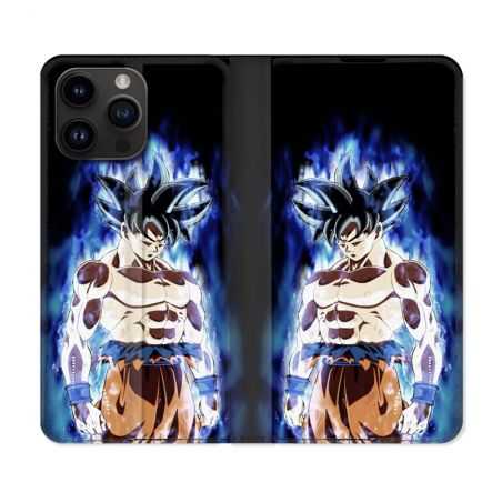 Housse Cuir Portefeuille Pour Iphone 15 Pro (6,1) Manga Dragon Ball Sangoku Noir