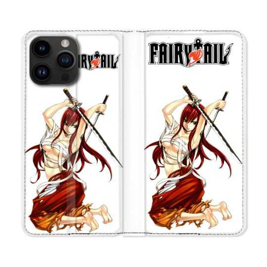Housse Cuir Portefeuille Pour Iphone 15 Pro (6,1) Manga Fairy Tail Erza