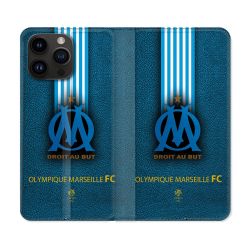 Housse Cuir Portefeuille Pour Iphone 15 Pro Plus (6,7) Olympique Marseille OM Bande