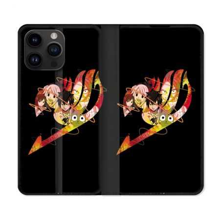 Housse Cuir Portefeuille Pour Iphone 15 Pro (6,1) Manga Fairy Tail Logo Noir