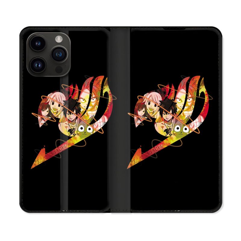 Housse Cuir Portefeuille Pour Iphone 15 Pro (6,1) Manga Fairy Tail Logo Noir