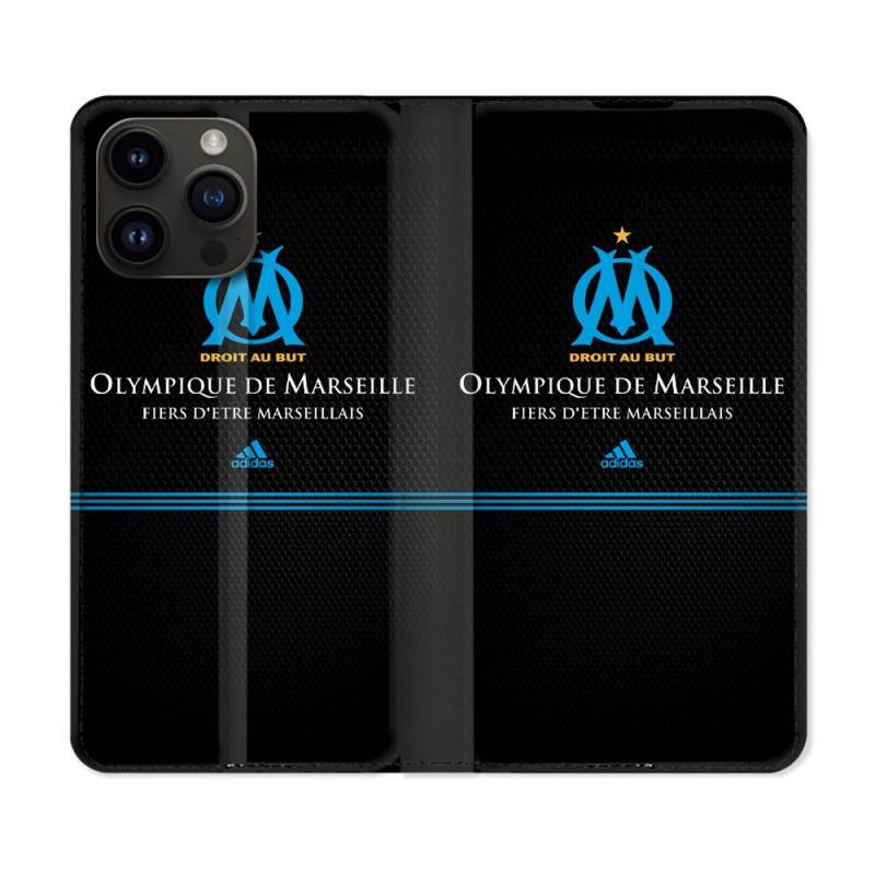 Housse Cuir Portefeuille Pour Iphone 15 Pro Plus (6,7) Olympique Marseille OM Fier etre Marseillais