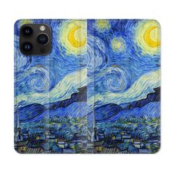 Housse Cuir Portefeuille Pour Iphone 15 Pro Plus (6,7) Peinture La nuit étoilée