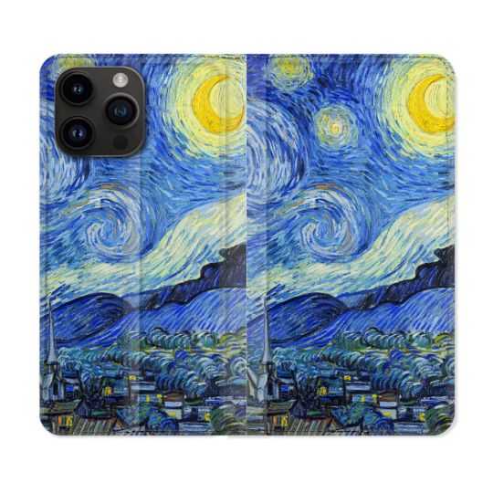 Housse Cuir Portefeuille Pour Iphone 15 Pro Plus (6,7) Peinture La nuit étoilée