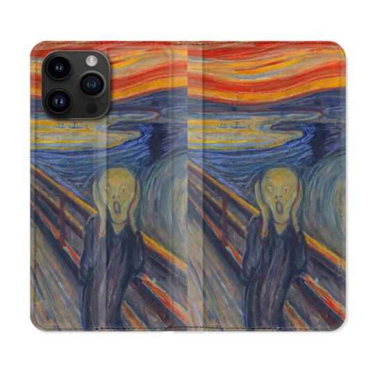 Housse Cuir Portefeuille Pour Iphone 15 Pro Plus (6,7) Peinture Le Cri