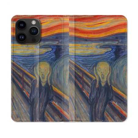 Housse Cuir Portefeuille Pour Iphone 15 Pro Plus (6,7) Peinture Le Cri