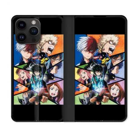 Housse Cuir Portefeuille Pour Iphone 15 Pro (6,1) Manga My Hero Academia Noir