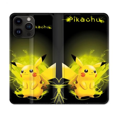 Housse Cuir Portefeuille Pour Iphone 15 Pro Plus (6,7) Pokemon Pikachu Eclair