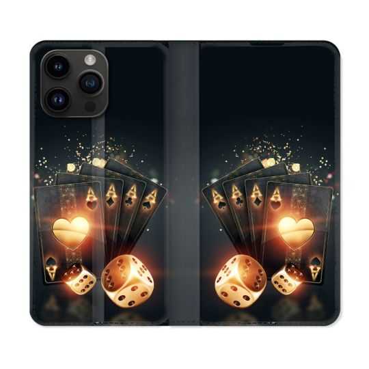 Housse Cuir Portefeuille Pour Iphone 15 Pro Plus (6,7) Poker Des