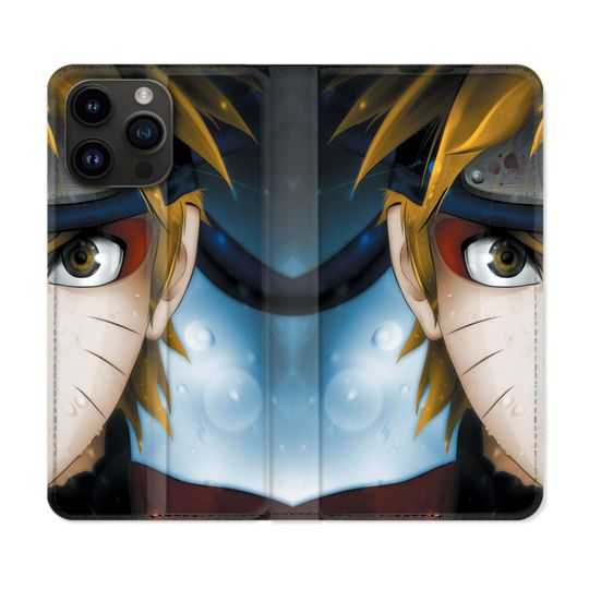 Housse Cuir Portefeuille Pour Iphone 15 Pro (6,1) Manga Naruto Blanc