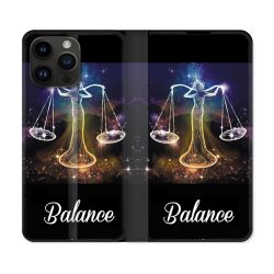 Housse Cuir Portefeuille Pour Iphone 15 Pro Plus (6,7) Signe Zodiaque 2 Balance