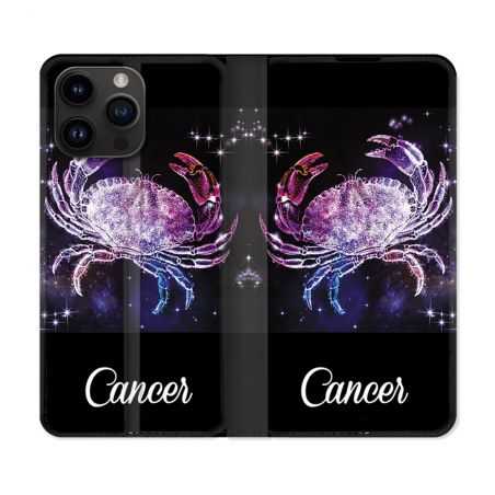 Housse Cuir Portefeuille Pour Iphone 15 Pro Plus (6,7) Signe Zodiaque 2 Cancer