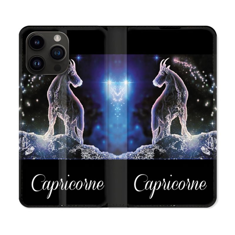 Housse Cuir Portefeuille Pour Iphone 15 Pro Plus (6,7) Signe Zodiaque 2 Capricorne