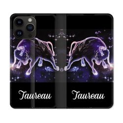 Housse Cuir Portefeuille Pour Iphone 15 Pro Plus (6,7) Signe Zodiaque 2 Taureau