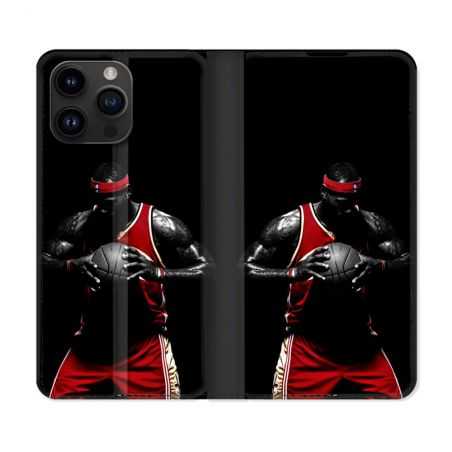 Housse Cuir Portefeuille Pour Iphone 15 Pro Plus (6,7) Sport Basketeur