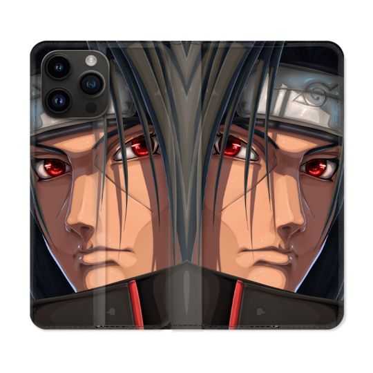 Housse Cuir Portefeuille Pour Iphone 15 Pro (6,1) Manga Naruto Itachi Visage