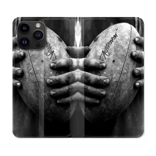 Housse Cuir Portefeuille Pour Iphone 15 Pro Plus (6,7) Sport Rugby Ballon Vintage