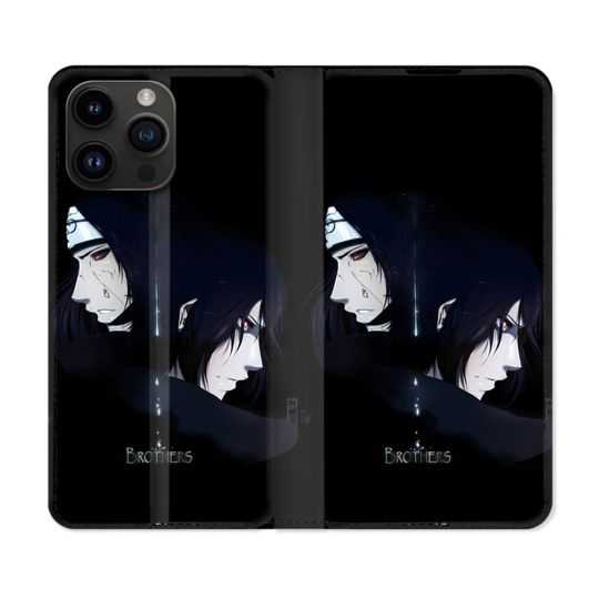 Housse Cuir Portefeuille Pour Iphone 15 Pro (6,1) Manga Naruto Sasuke Itachi