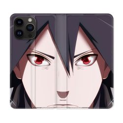 Housse Cuir Portefeuille Pour Iphone 15 Pro (6,1) Manga Naruto Sasuke visage