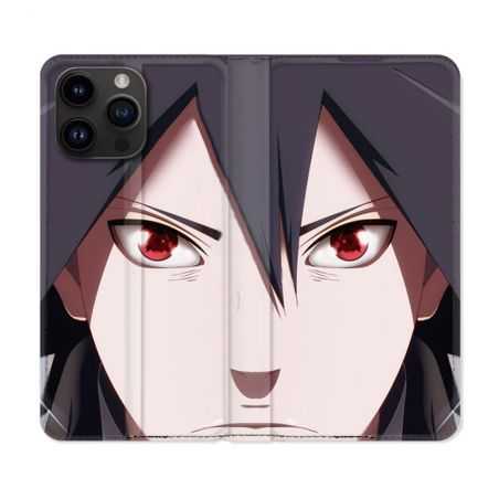 Housse Cuir Portefeuille Pour Iphone 15 Pro (6,1) Manga Naruto Sasuke visage