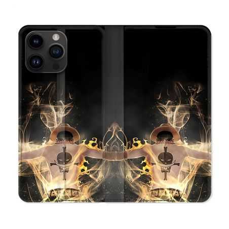 Housse Cuir Portefeuille Pour Iphone 15 Pro (6,1) Manga One Piece Ace Noir