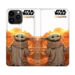 Housse Cuir Portefeuille Pour Iphone 15 Pro Plus (6,7) Star Wars - Yoda bebe soleil