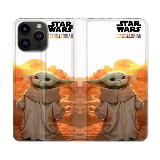 Housse Cuir Portefeuille Pour Iphone 15 Pro Plus (6,7) Star Wars - Yoda bebe soleil