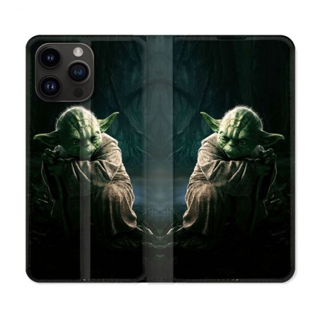 Housse Cuir Portefeuille Pour Iphone 15 Pro Plus (6,7) Star Wars - Yoda sombre