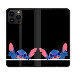 Housse Cuir Portefeuille Pour Iphone 15 Pro Plus (6,7) Stitch Noir