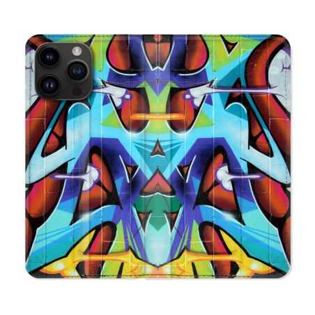 Housse Cuir Portefeuille Pour Iphone 15 Pro Plus (6,7) Street Art Graf Color